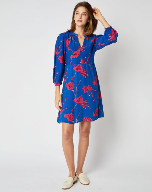 Robe courte Charlotte à motifs bleu indigo