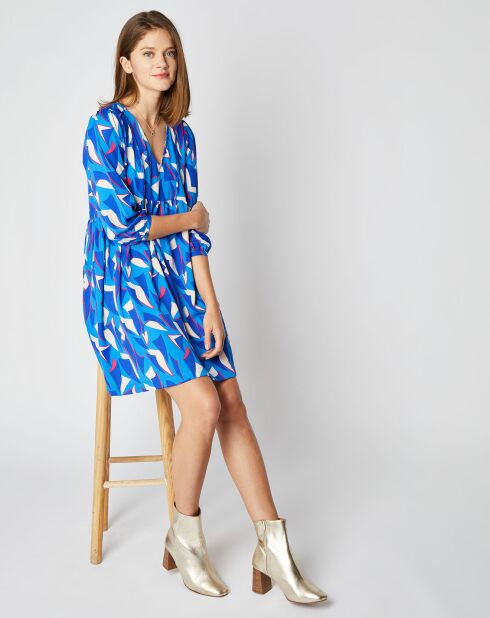 Robe courte Marion à motifs bleu/blanc