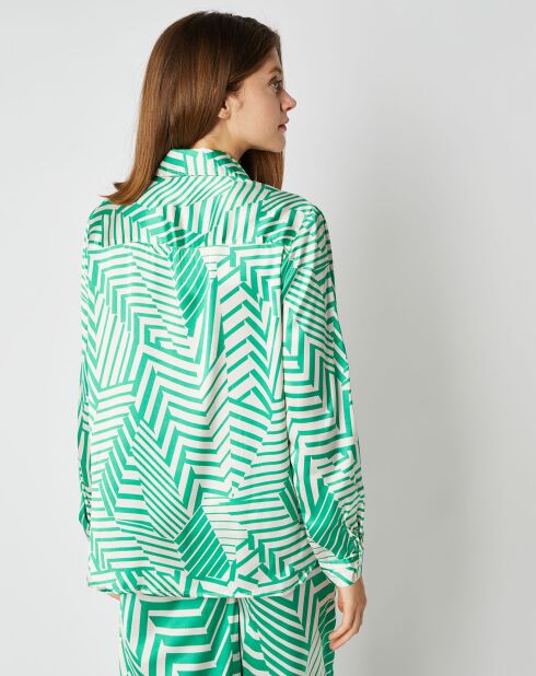 Chemise Aurélie effet satiné à motifs vert/écru