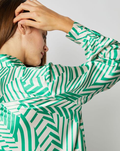 Chemise Aurélie effet satiné à motifs vert/écru