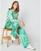 Chemise Aurélie effet satiné à motifs vert/écru