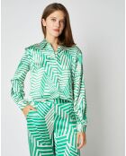 Chemise Aurélie effet satiné à motifs vert/écru