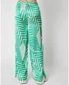 Pantalon fluide Rayane effet satiné à motifs vert