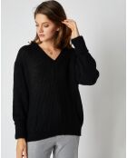 Pull en Maille mélangée Leena Col V noir