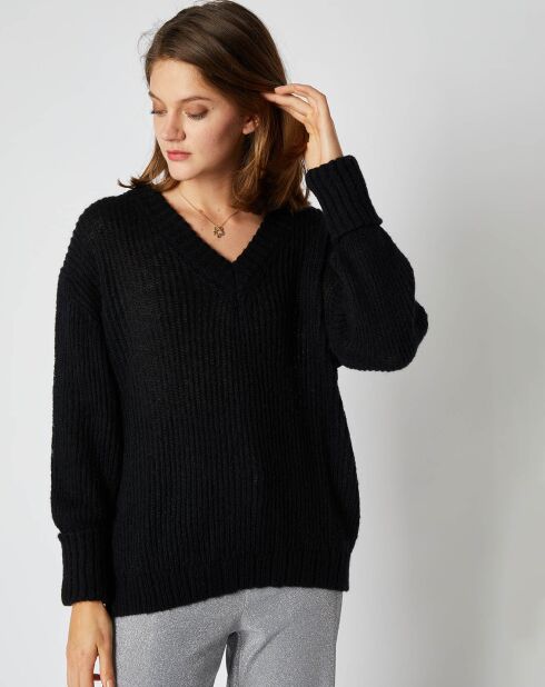 Pull en Maille mélangée Leena Col V noir