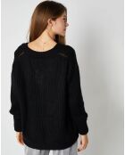 Pull en Maille mélangée Leena Col V noir