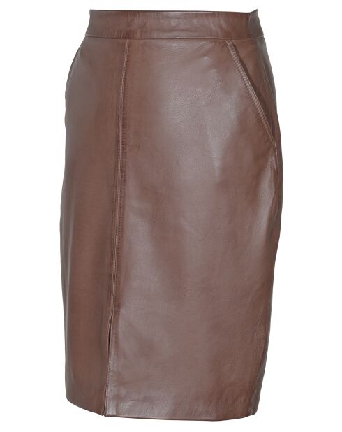 Jupe longue en Cuir Lazarie cognac