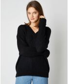 Pull en Maille mélangée Leena Col V noir