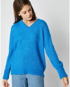 Pull en Maille mélangée Leena Col V bleu roi