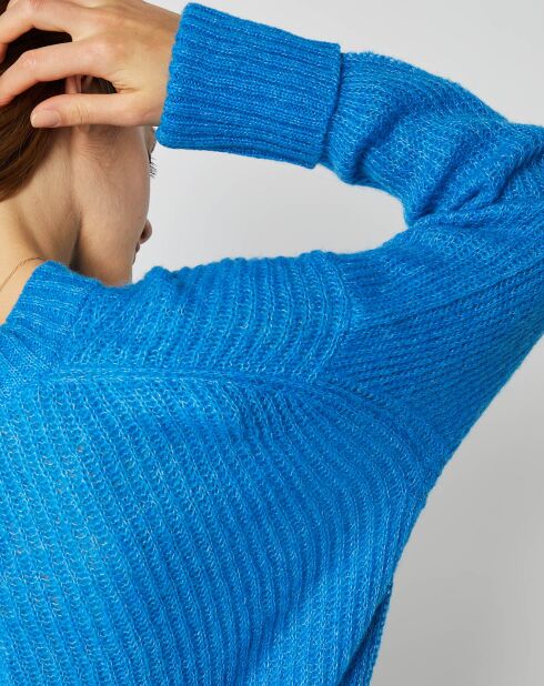 Pull en Maille mélangée Leena Col V bleu roi