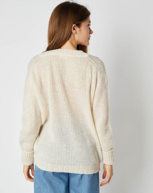 Pull en Maille mélangée Leena Col V écru