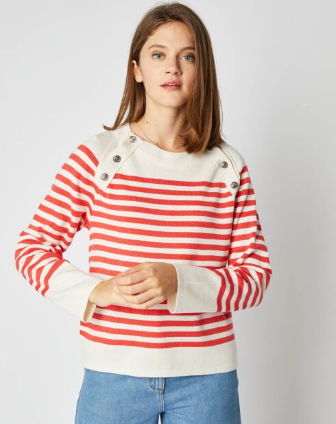 Pull marinière Capucine en Maille de coton mélangé écru/rouge