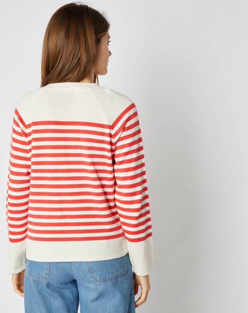 Pull marinière Capucine en Maille de coton mélangé écru/rouge