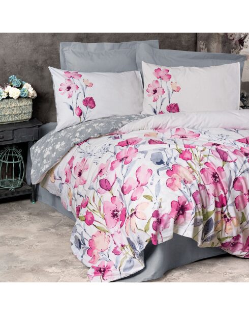 Parure housse de couette Carla gris/blanc/rose