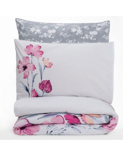 Parure housse de couette Carla gris/blanc/rose