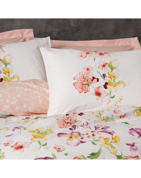 Parure housse de couette Emma saumon/blanc
