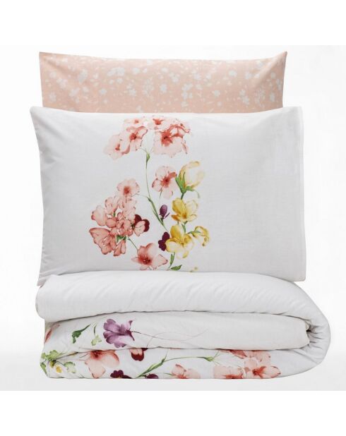 Parure housse de couette Emma saumon/blanc