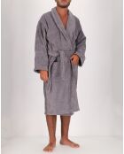 Accappatoio da uomo in cotone e velluto grigio perla