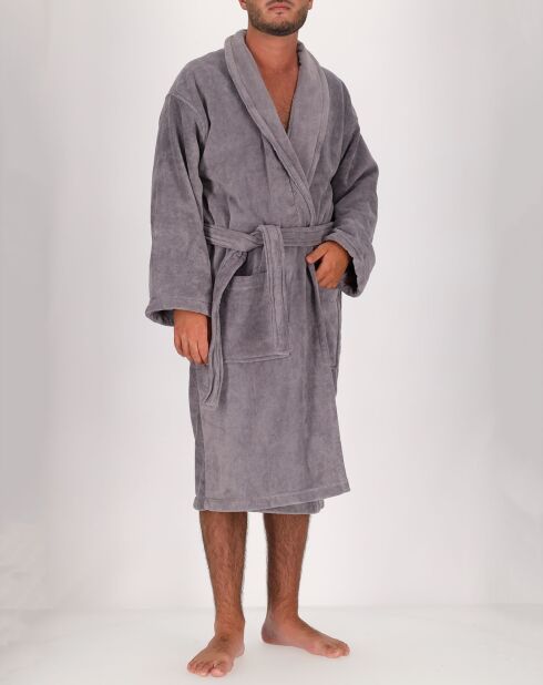 Accappatoio da uomo in cotone e velluto grigio perla