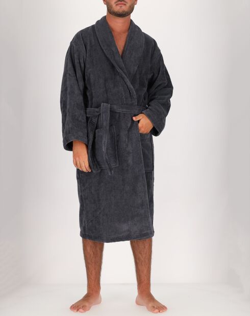 Peignoir Homme en coton et velours gris anthracite