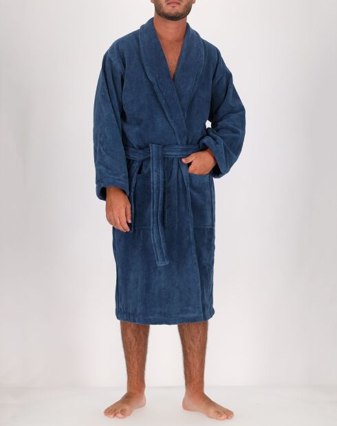 Peignoir Homme en coton et velours bleu jean