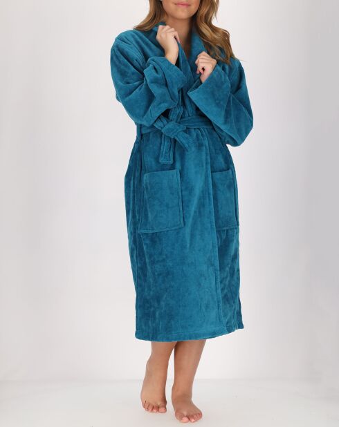 Peignoir Femme en coton et velours pétrole
