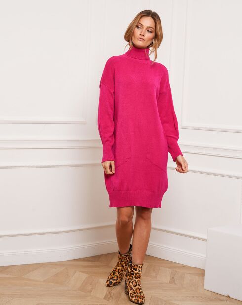 Jurk van kasjmiermix in fuchsia van Landreau