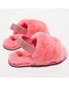 Sandales chaussons en Peau de Mouton Fluff Yeah Slide roses