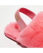 Sandales chaussons en Peau de Mouton Fluff Yeah Slide roses