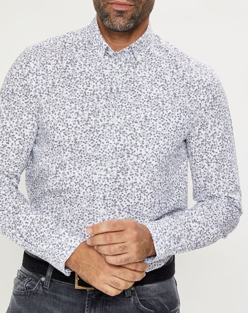 Chemise ajustée à fleurs blanc/bleu