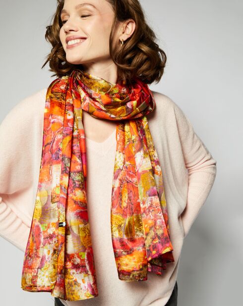 Foulard 100% Soie orange - 110x190 cm