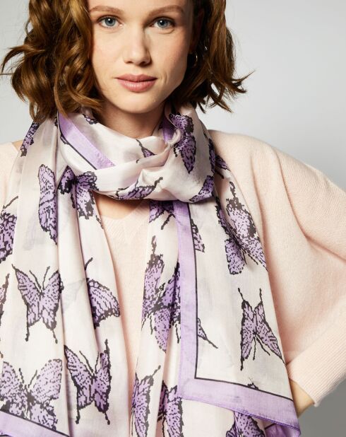 Foulard 100% Soie violet/rose - 110x190 cm