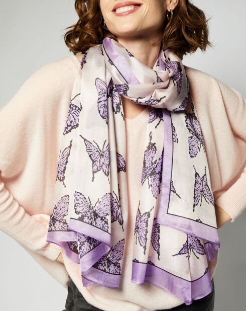 Foulard 100% Soie violet/rose - 110x190 cm