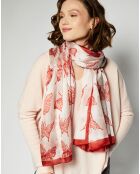 Foulard 100% Soie rouge/blanc - 110x190 cm