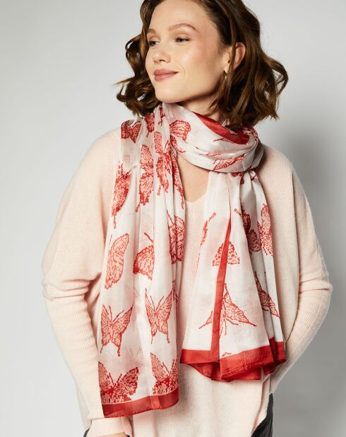 Foulard 100% Soie rouge/blanc - 110x190 cm