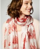 Foulard 100% Soie rouge/blanc - 110x190 cm