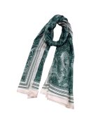 Foulard 100% Soie vert/blanc - 110x190 cm