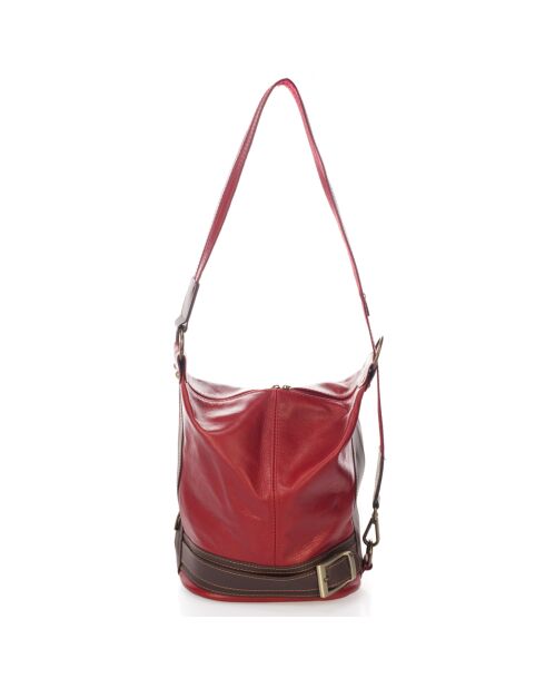 Sac seau en Cuir rouge - 30x18x27 cm
