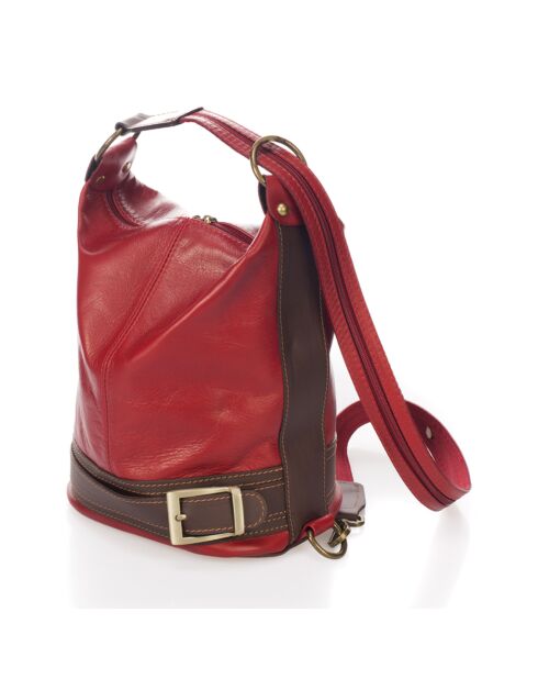 Sac seau en Cuir rouge - 30x18x27 cm