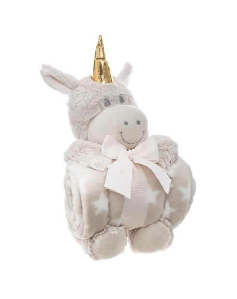 Set Plaid et peluche Licorne aléatoire - 25x20x26 cm