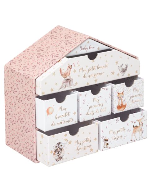 Coffret Naissance forme Maison  rose - 20.5x9x19 cm