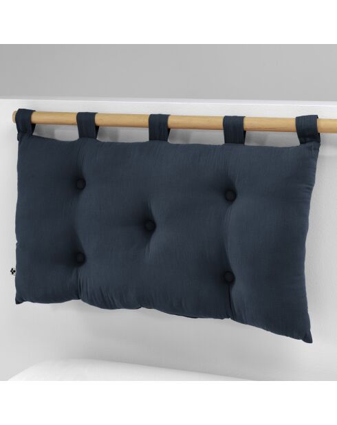 Tête de lit 5 boutons avec passants Gaze de coton Gaïa Minuit bleu foncé - 50x80 cm
