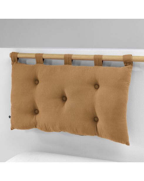 Tête de lit 5 boutons avec passants Gaze de coton Gaïa Camel marron - 50x80 cm
