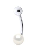 Piercing de Nombril en Argent rhodié & Perles de Culture d'Eau Douce Boutons blanc naturel