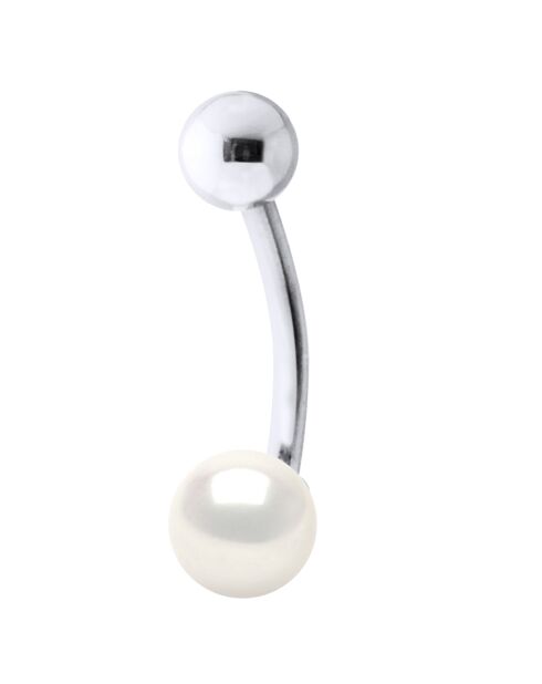 Piercing de Nombril en Argent rhodié & Perles de Culture d'Eau Douce Boutons blanc naturel