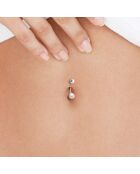 Piercing de Nombril en Argent rhodié & Perles de Culture d'Eau Douce Boutons blanc naturel