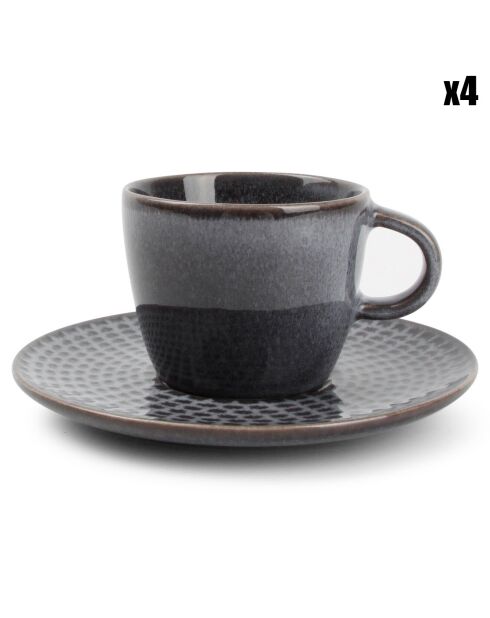 4 Tasses à moka et soucoupes Stitch grises - 9cl
