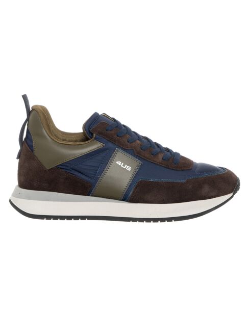 Sneakers en Velours de Cuir Fado marron/bleu marine/kaki
