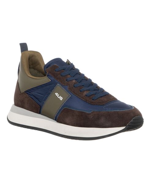 Sneakers en Velours de Cuir Fado marron/bleu marine/kaki