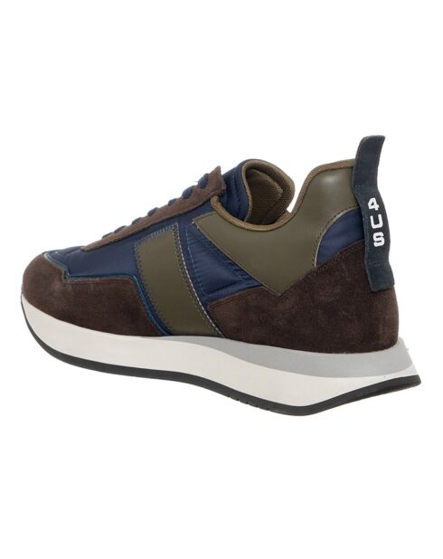 Sneakers en Velours de Cuir Fado marron/bleu marine/kaki
